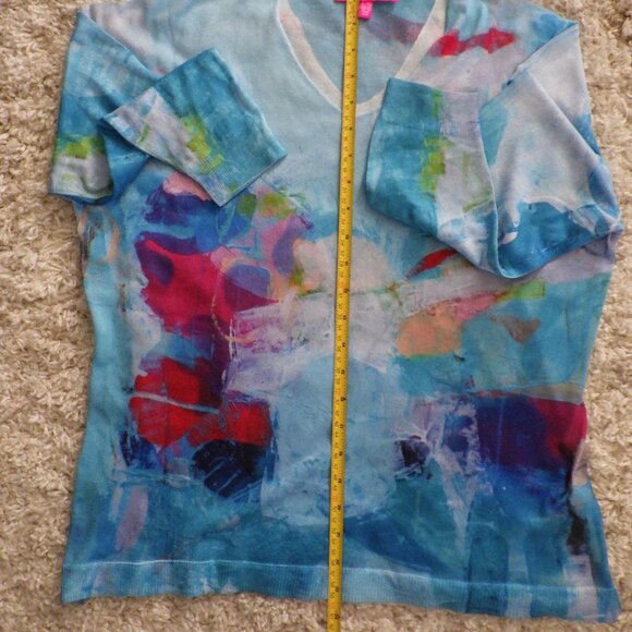 Claire Desjardins Women's Multicolor 3/4 Sleeve V Neck Top Size L Artsy Chic - Picture 7 of 8